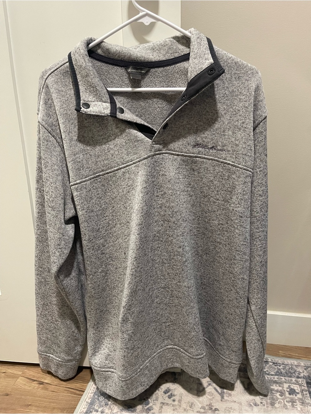 Eddie Bauer Gray Heather Snap-Button Zip Pullover Sweater